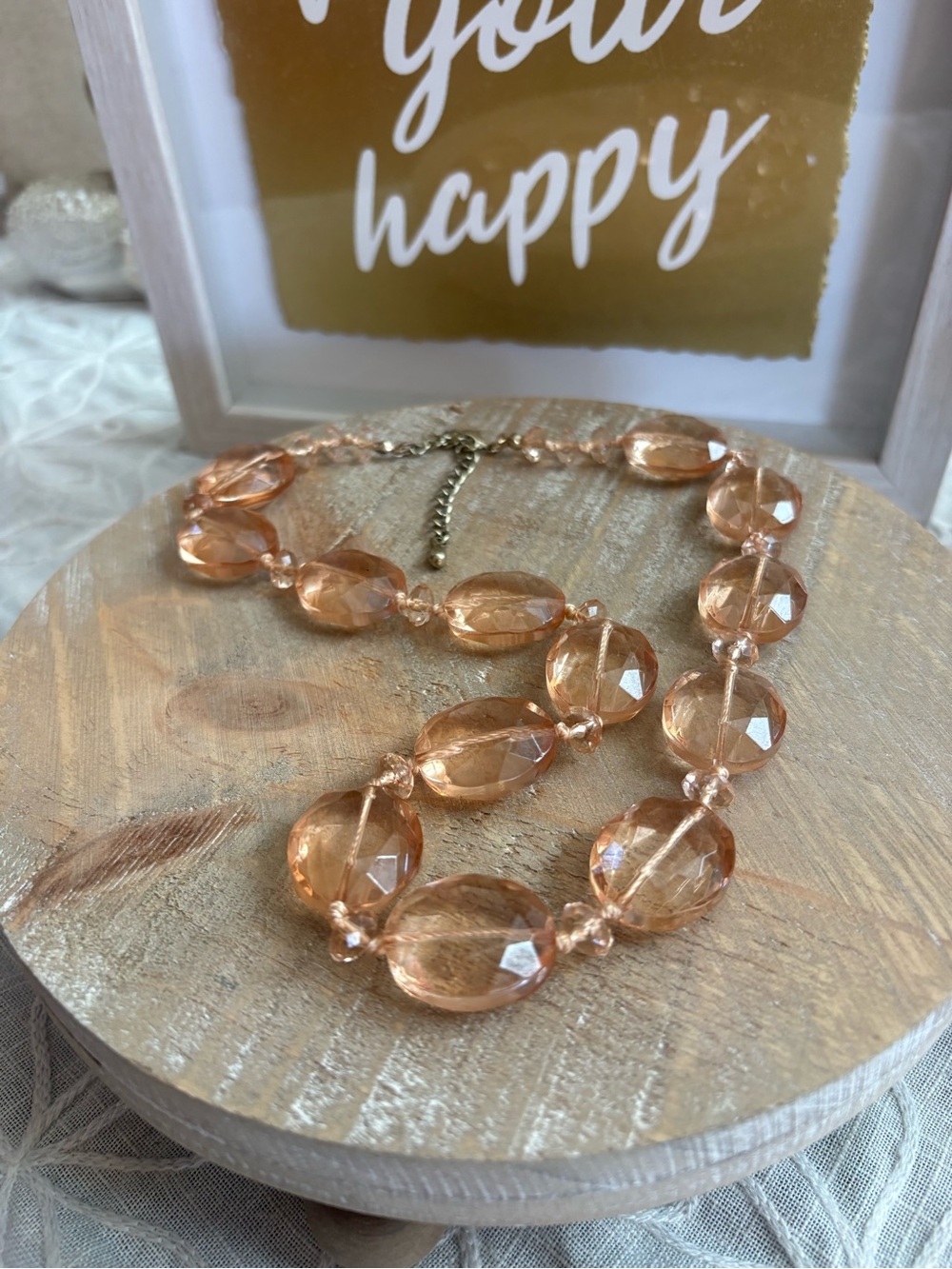 Vintage Blush Pink Faceted Glass Beaded Statement Necklace